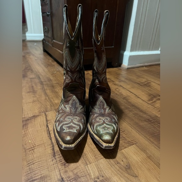 ROCKY HANDMADE Leather Western Cowgirl  Boots-Brown Size 6 - Picture 2 of 14